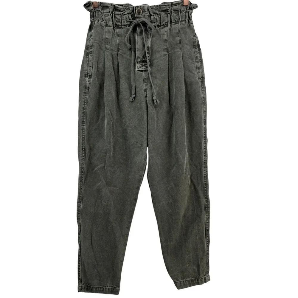 Free People Womens XS Margate Paper‎ Bag Pleated Pants in Green